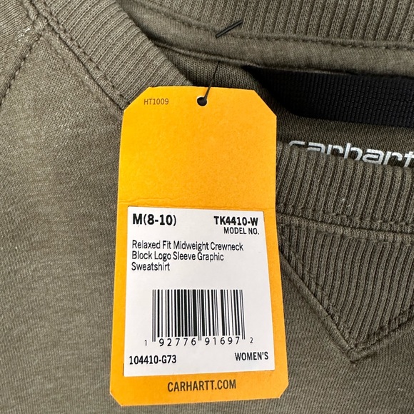 NWT Carhartt WOMEN'S RELAXED FIT MIDWEIGHT CREWNECK BLOCK LOGO SLEEVE - Picture 4 of 4